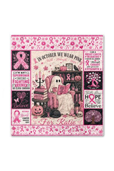 Ghost Reading In October We Wear Pink Quilt Blanket