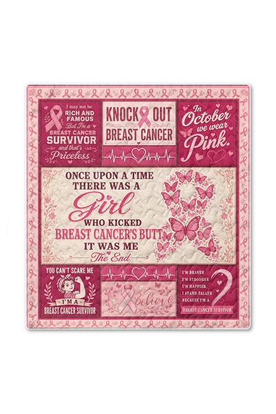 Kicked Breast Cancers Butt Rosie Riveter Quilt Blanket