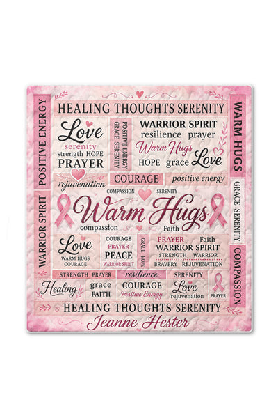 Warm Hugs Pink Word Collage Quilt Blanket