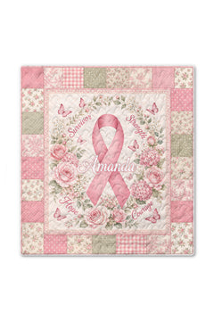 Amanda Pink Ribbon Floral Monogram Quilt Blanket