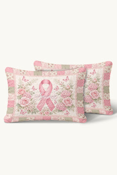 Amanda Pink Ribbon Floral Monogram Quilted Pillows