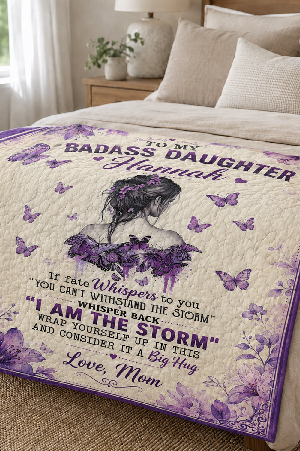 Badass Daughter I Am The Storm Purple Butterfly Quilt Blanket
