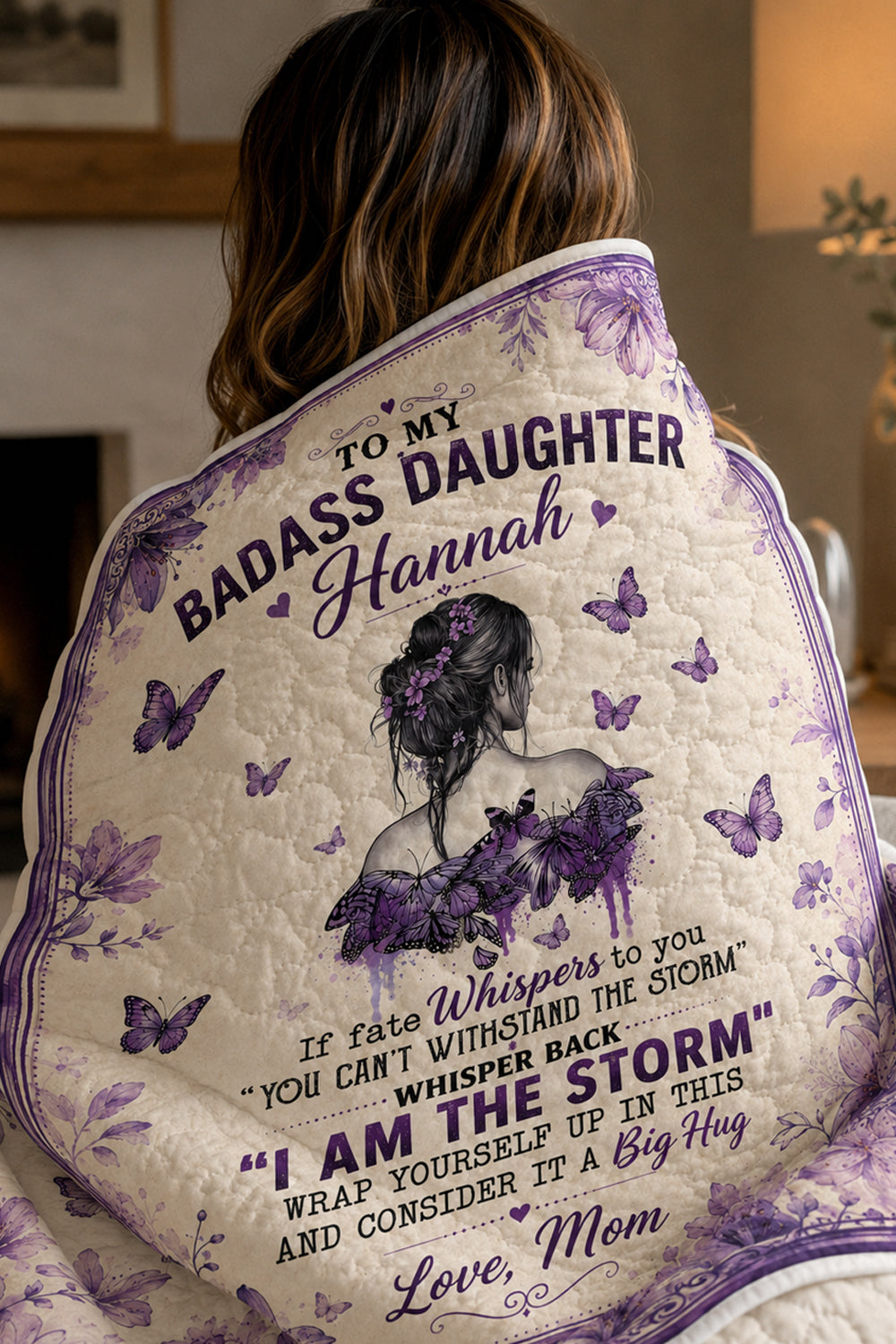 Badass Daughter I Am The Storm Purple Butterfly Quilt Blanket