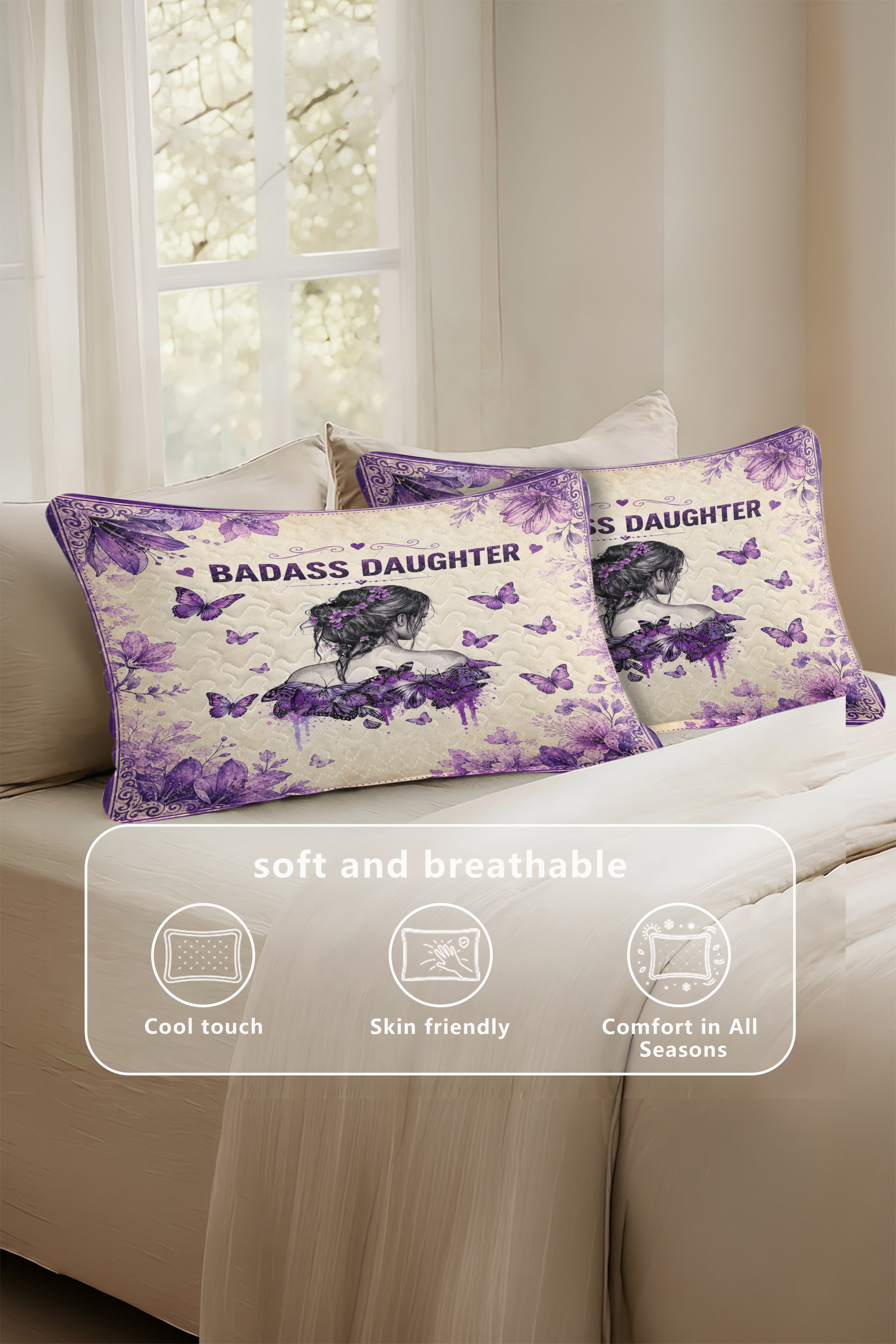 Badass Daughter I Am The Storm Purple Butterfly Pillow