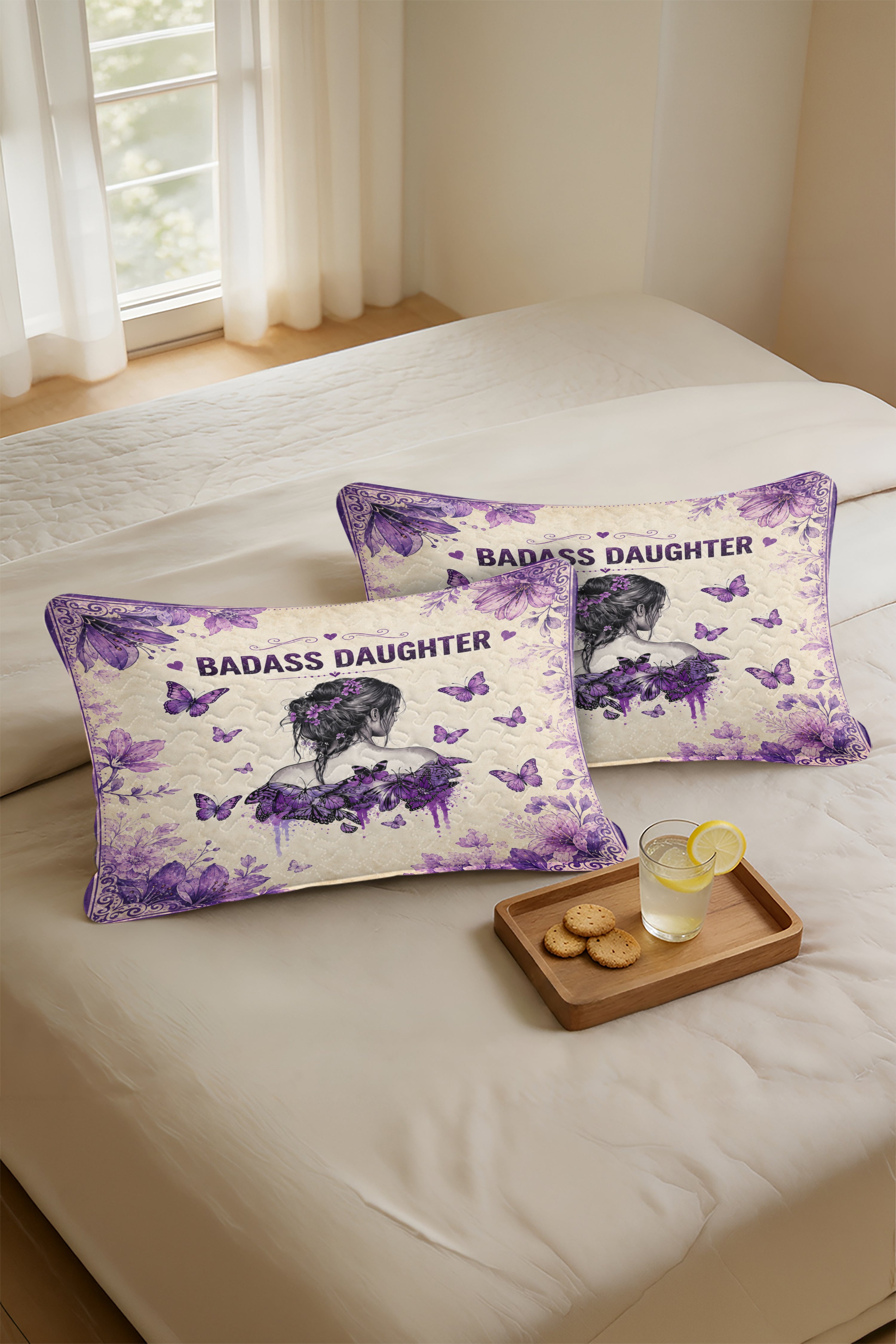 Badass Daughter I Am The Storm Purple Butterfly Pillow