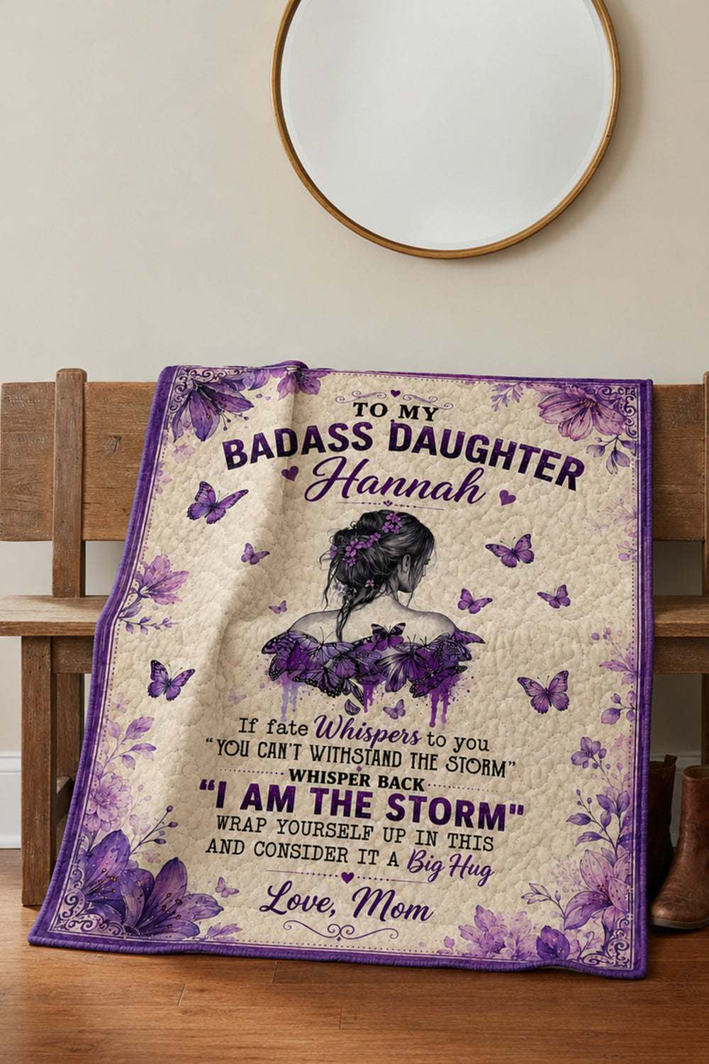 Badass Daughter I Am The Storm Purple Butterfly Quilt Blanket
