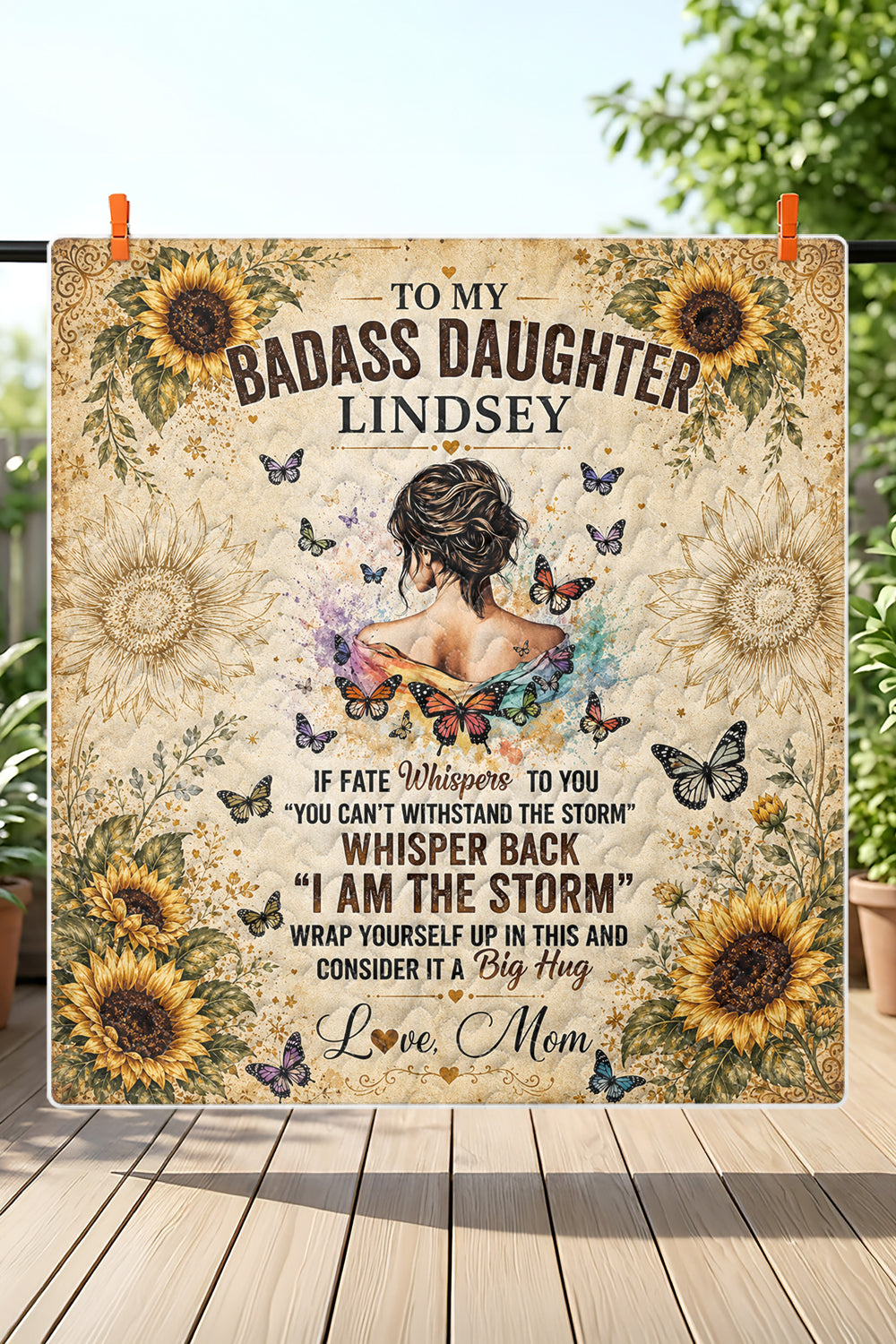 Badass Daughter I Am The Storm Sunflower Quilt Blanket