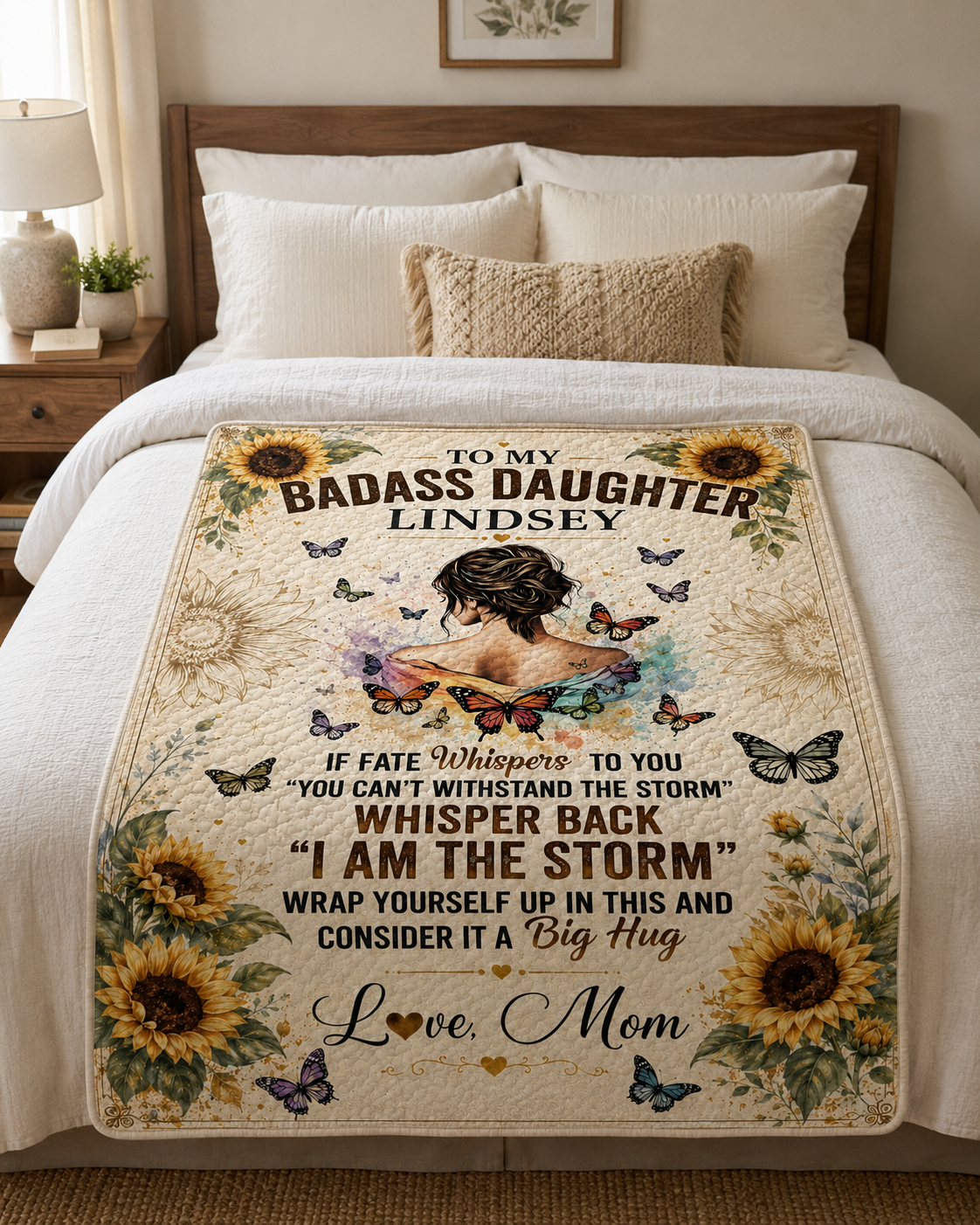 Badass Daughter I Am The Storm Sunflower Quilt Blanket