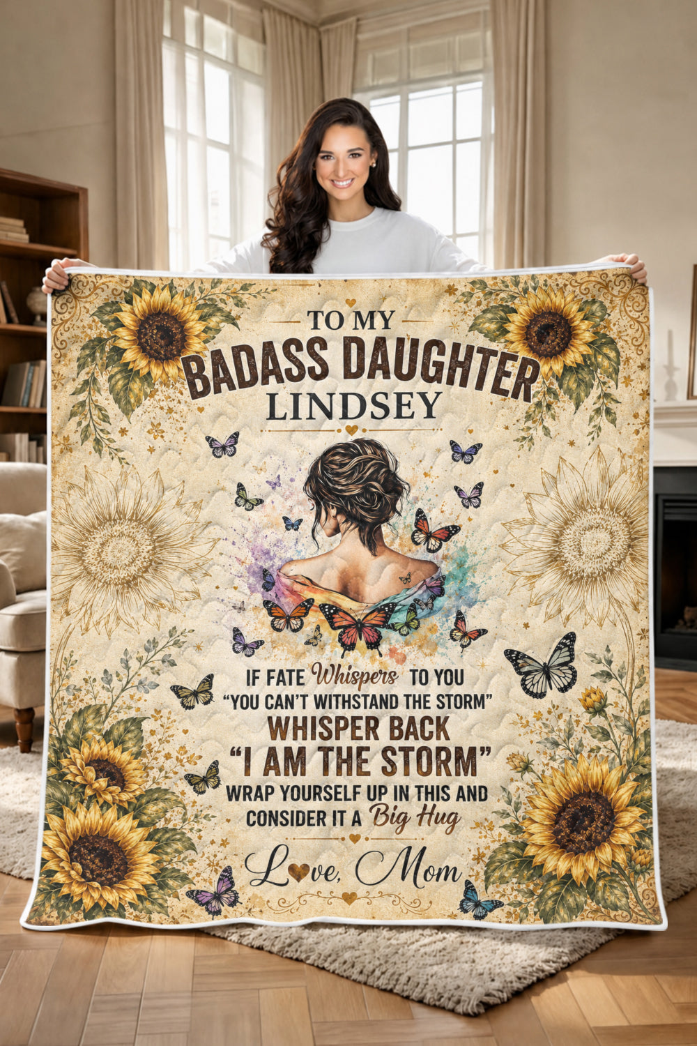 Badass Daughter I Am The Storm Sunflower Quilt Blanket