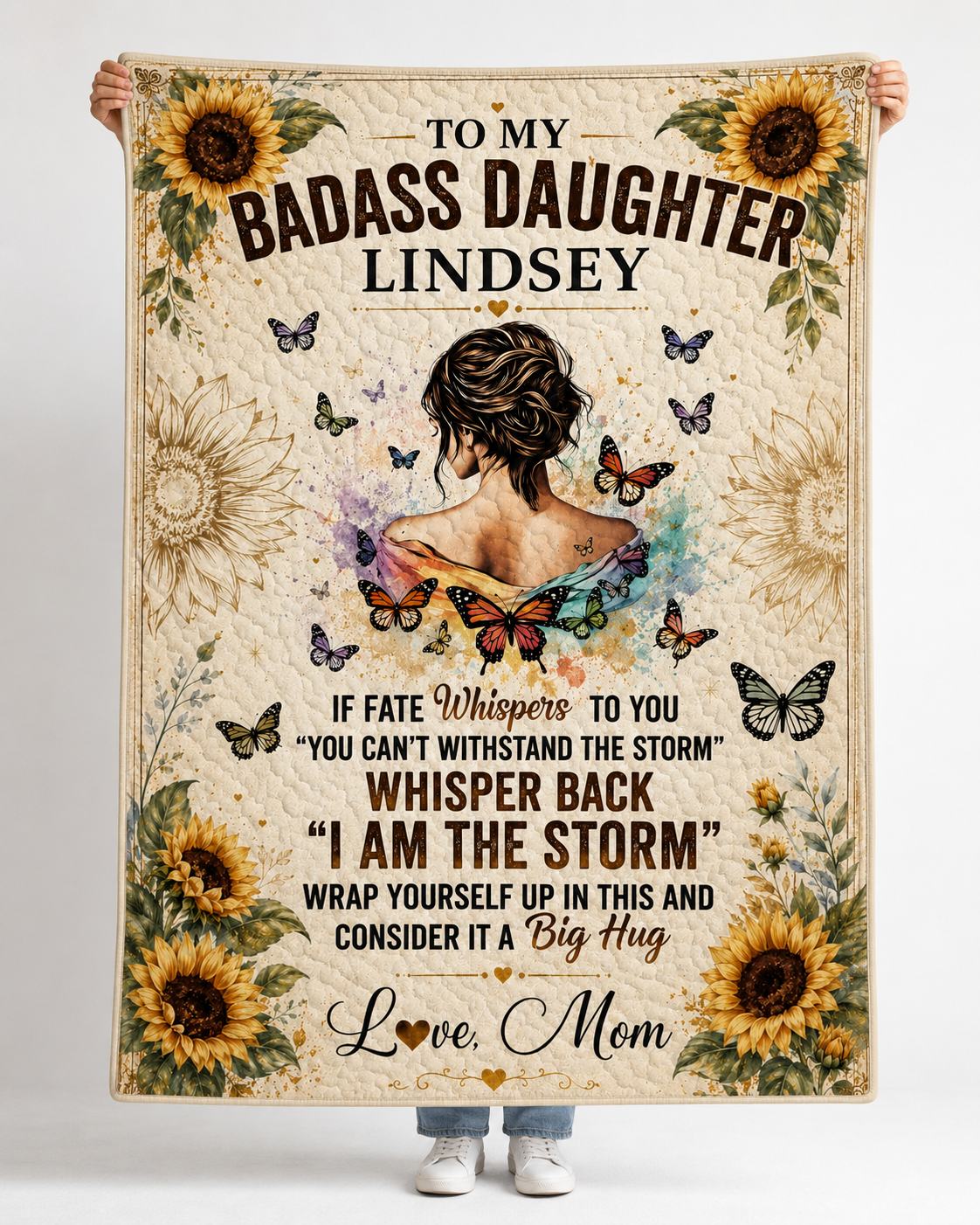 Badass Daughter I Am The Storm Sunflower Quilt Blanket