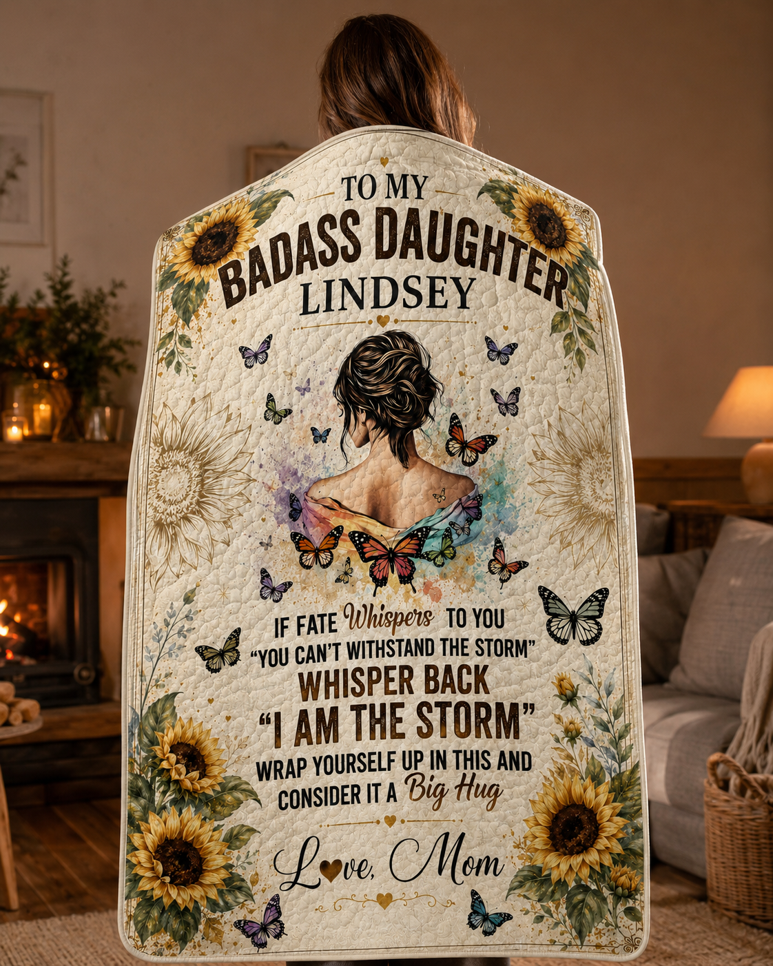 Badass Daughter I Am The Storm Sunflower Quilt Blanket