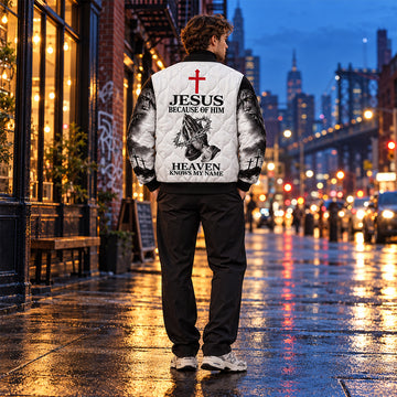 Because Of Him Heaven Knows My Name Quilted Bomber Jacket