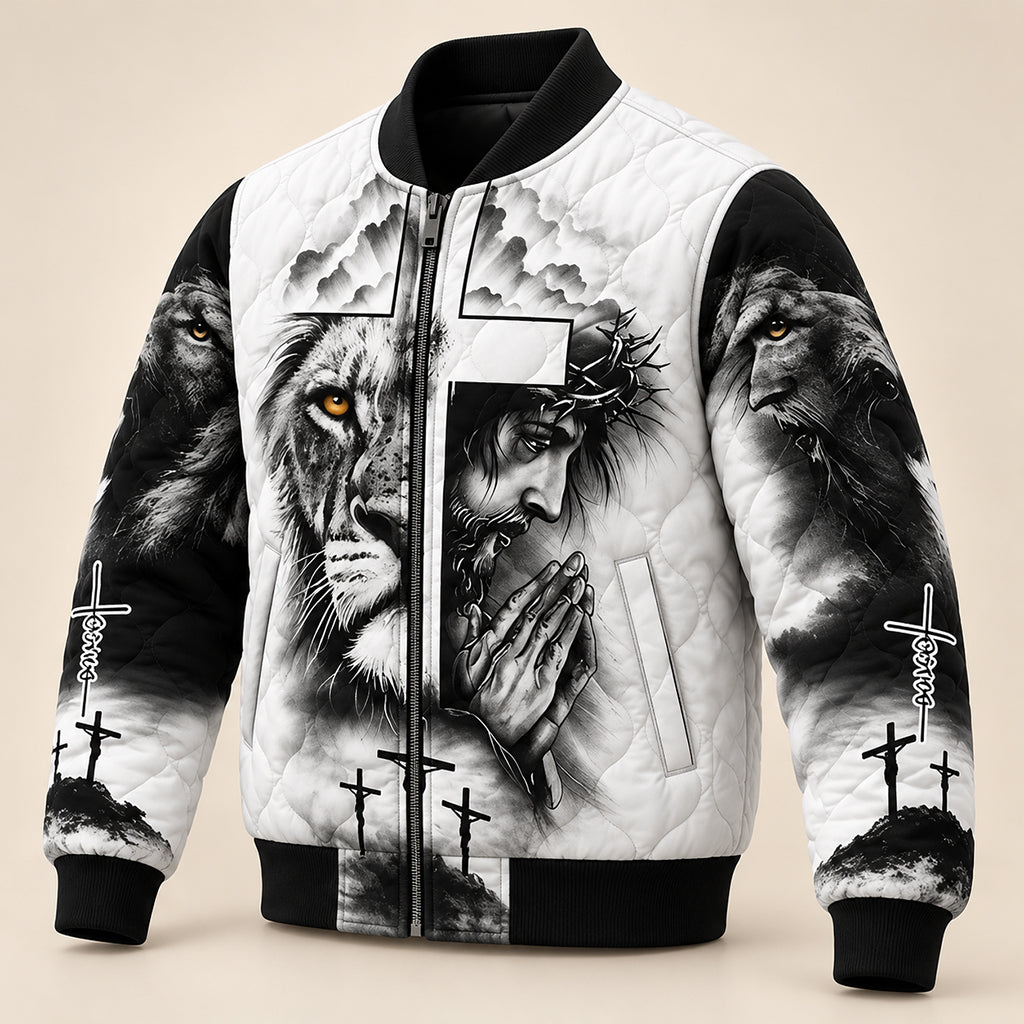 Because Of Him Heaven Knows My Name Quilted Bomber Jacket