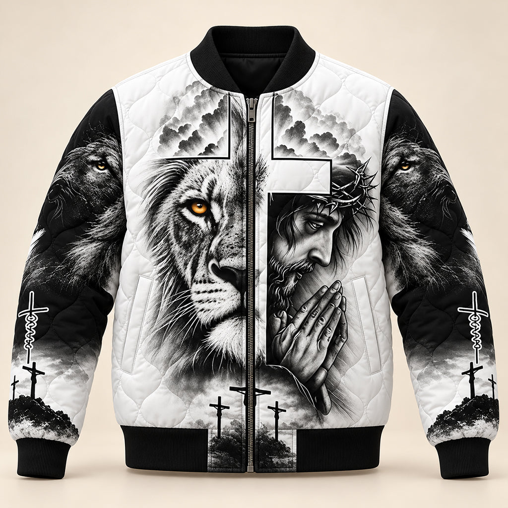 Because Of Him Heaven Knows My Name Quilted Bomber Jacket