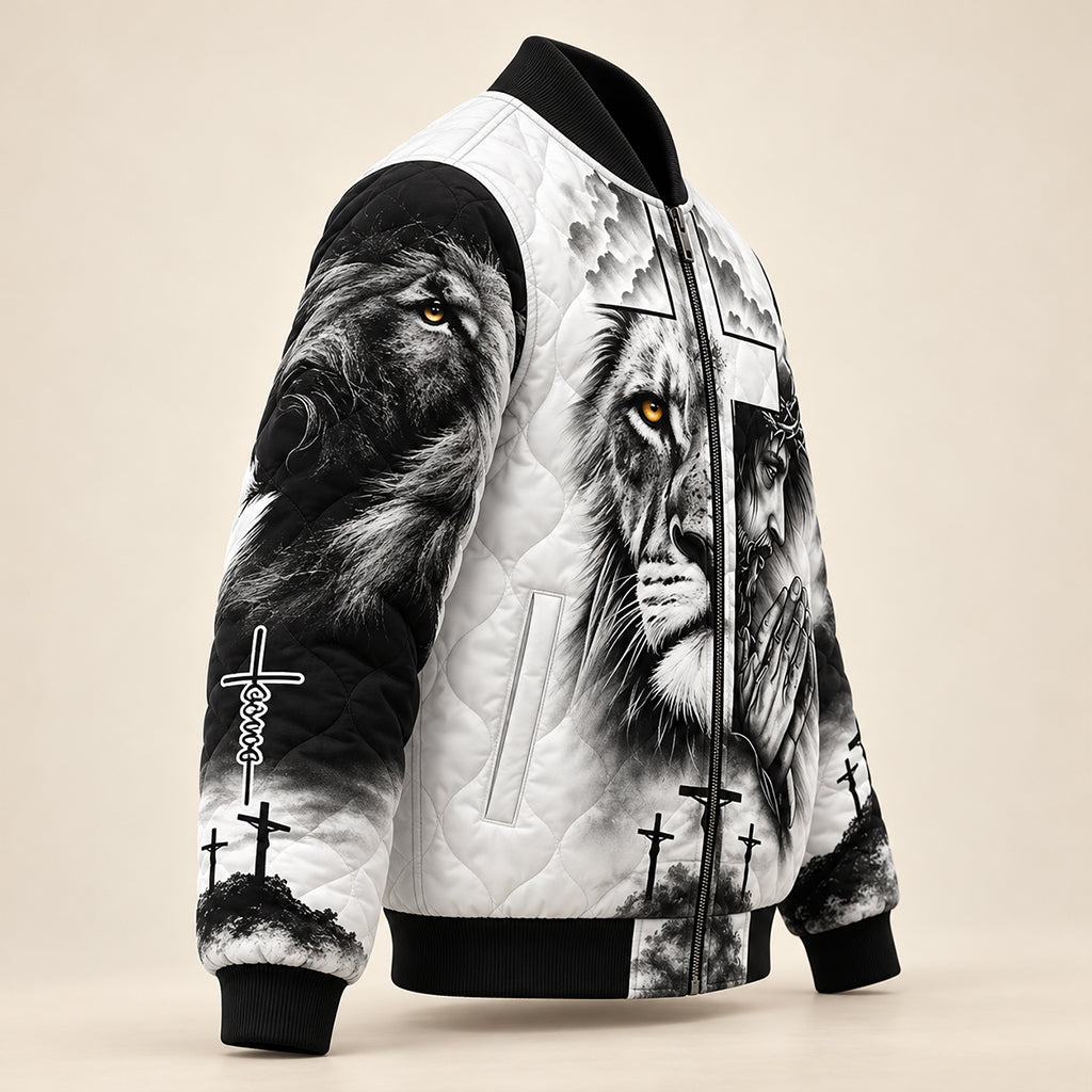Because Of Him Heaven Knows My Name Quilted Bomber Jacket – view 6