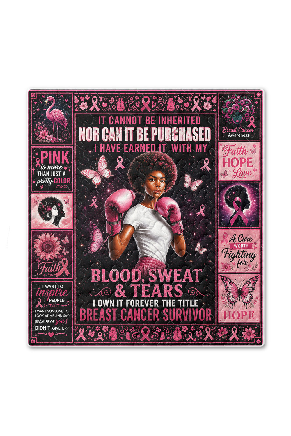 Blood Sweat Tears Survivor Boxing Woman Quilt Blanket
