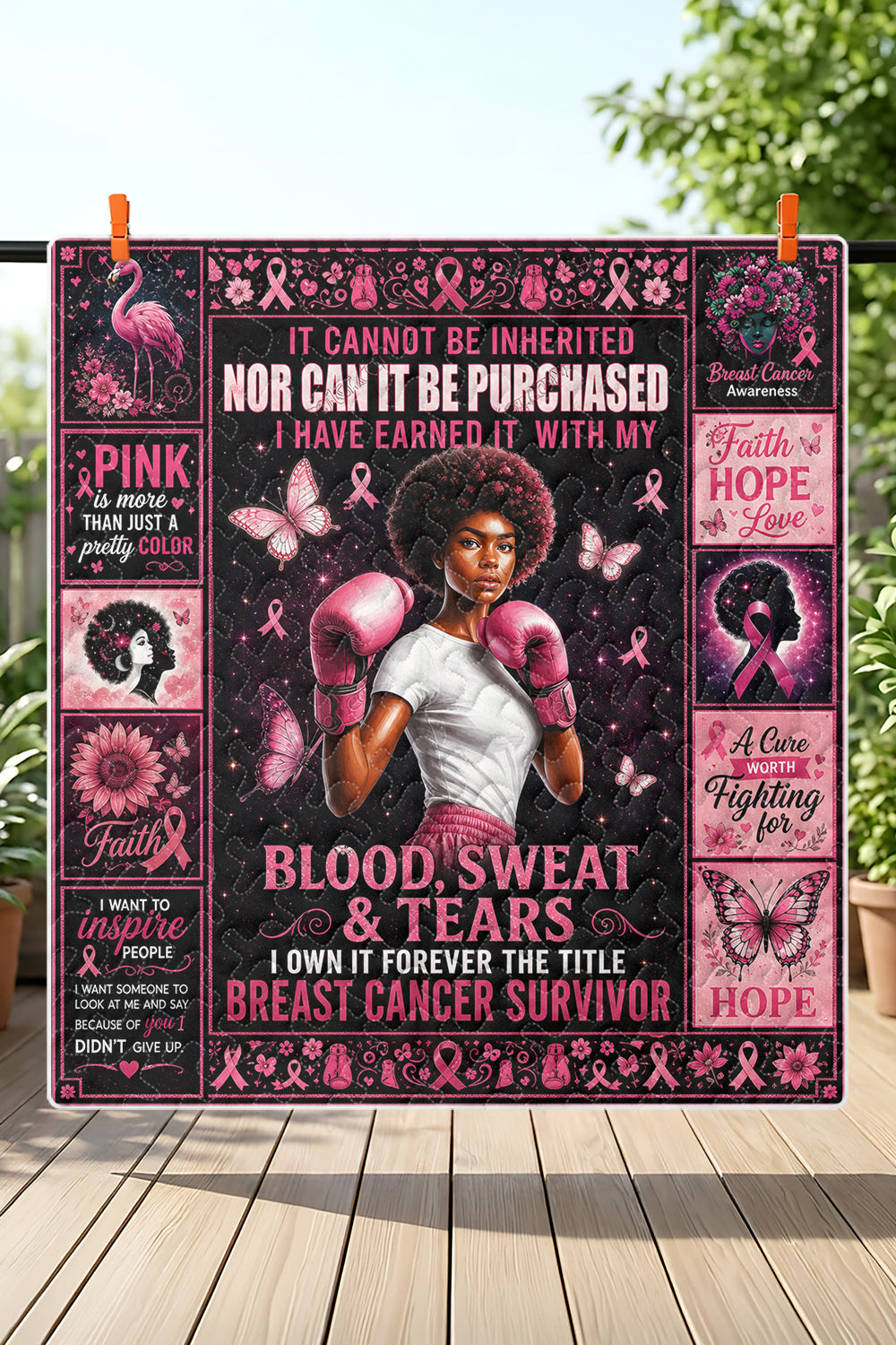 Blood Sweat Tears Survivor Boxing Woman Quilt Blanket