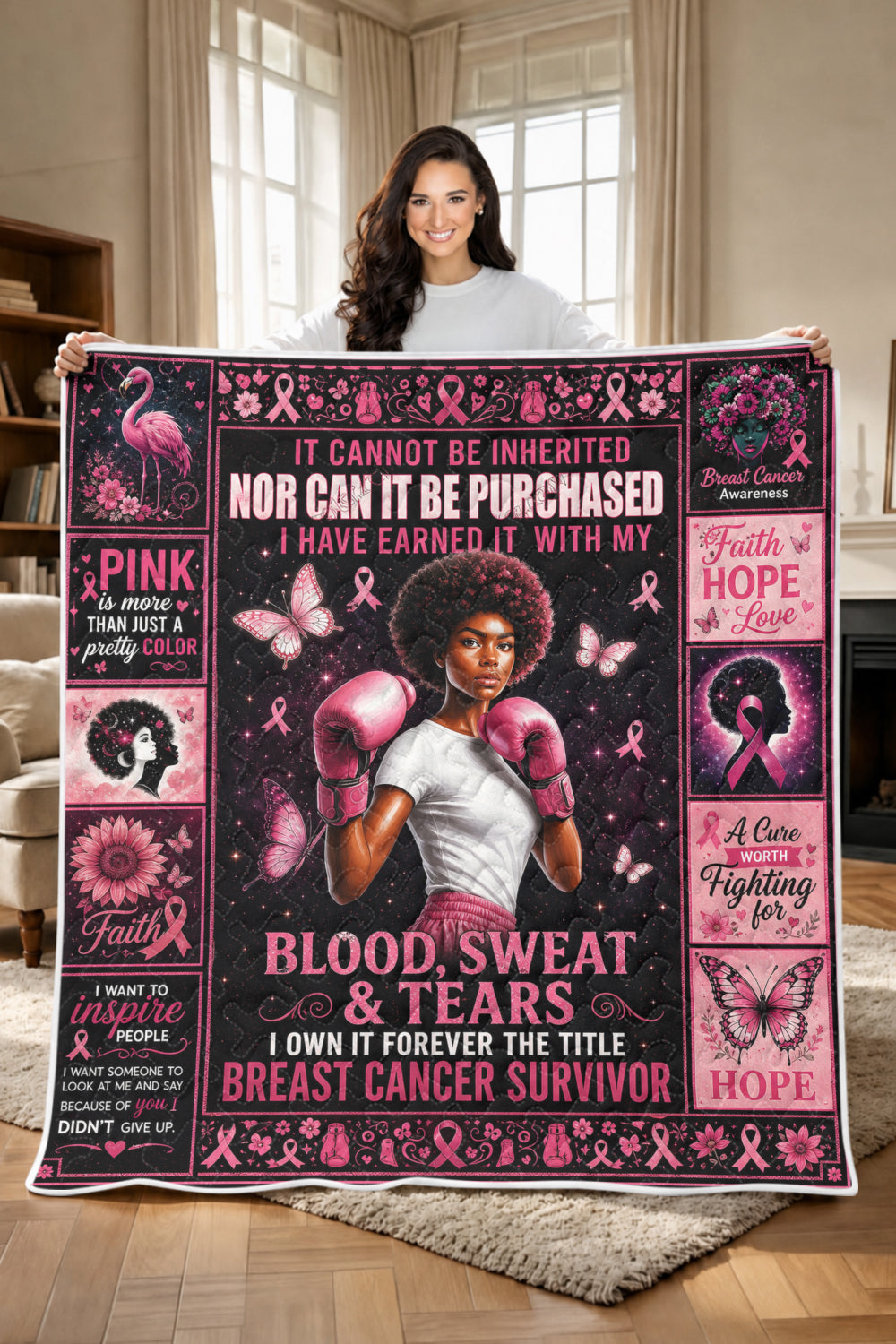 Blood Sweat Tears Survivor Boxing Woman Quilt Blanket