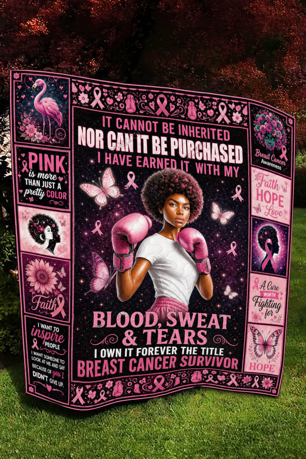Blood Sweat Tears Survivor Boxing Woman Quilt Blanket