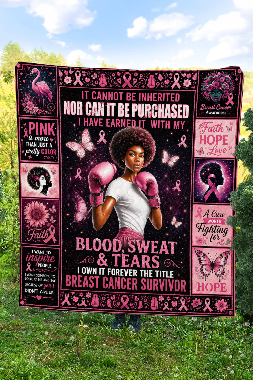 Blood Sweat Tears Survivor Boxing Woman Quilt Blanket
