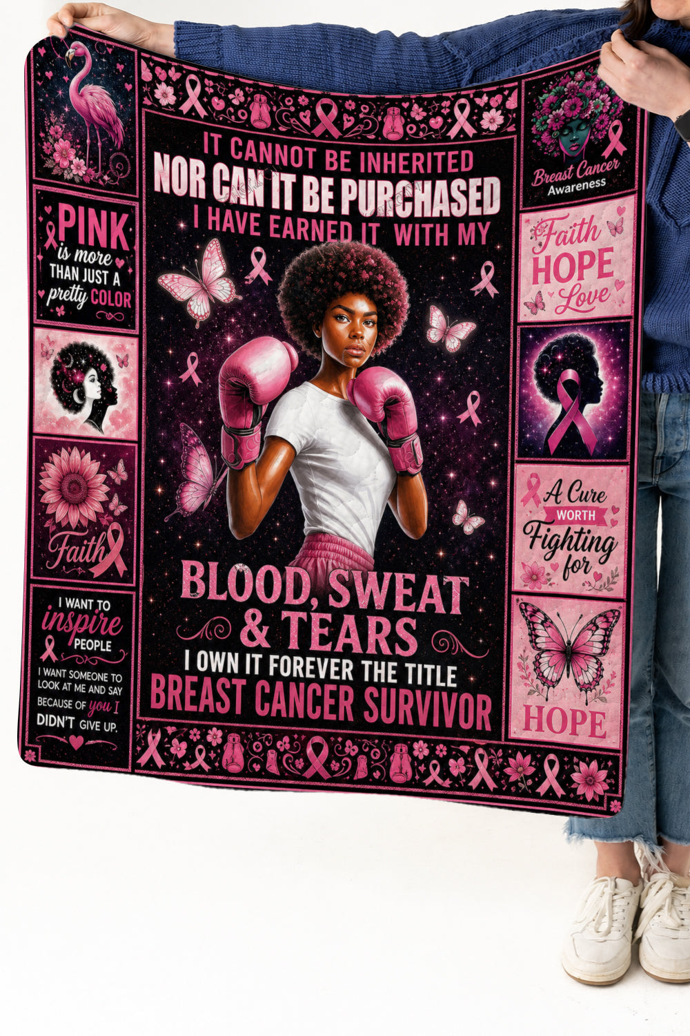 Blood Sweat Tears Survivor Boxing Woman Quilt Blanket