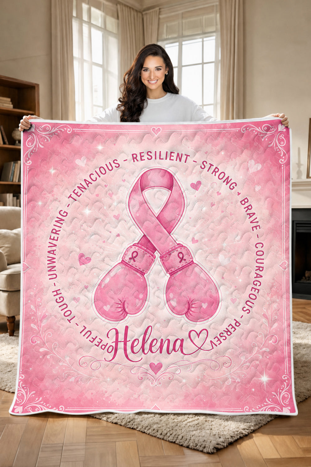 Boxing Gloves Ribbon Personalized Name Quilt Blanket