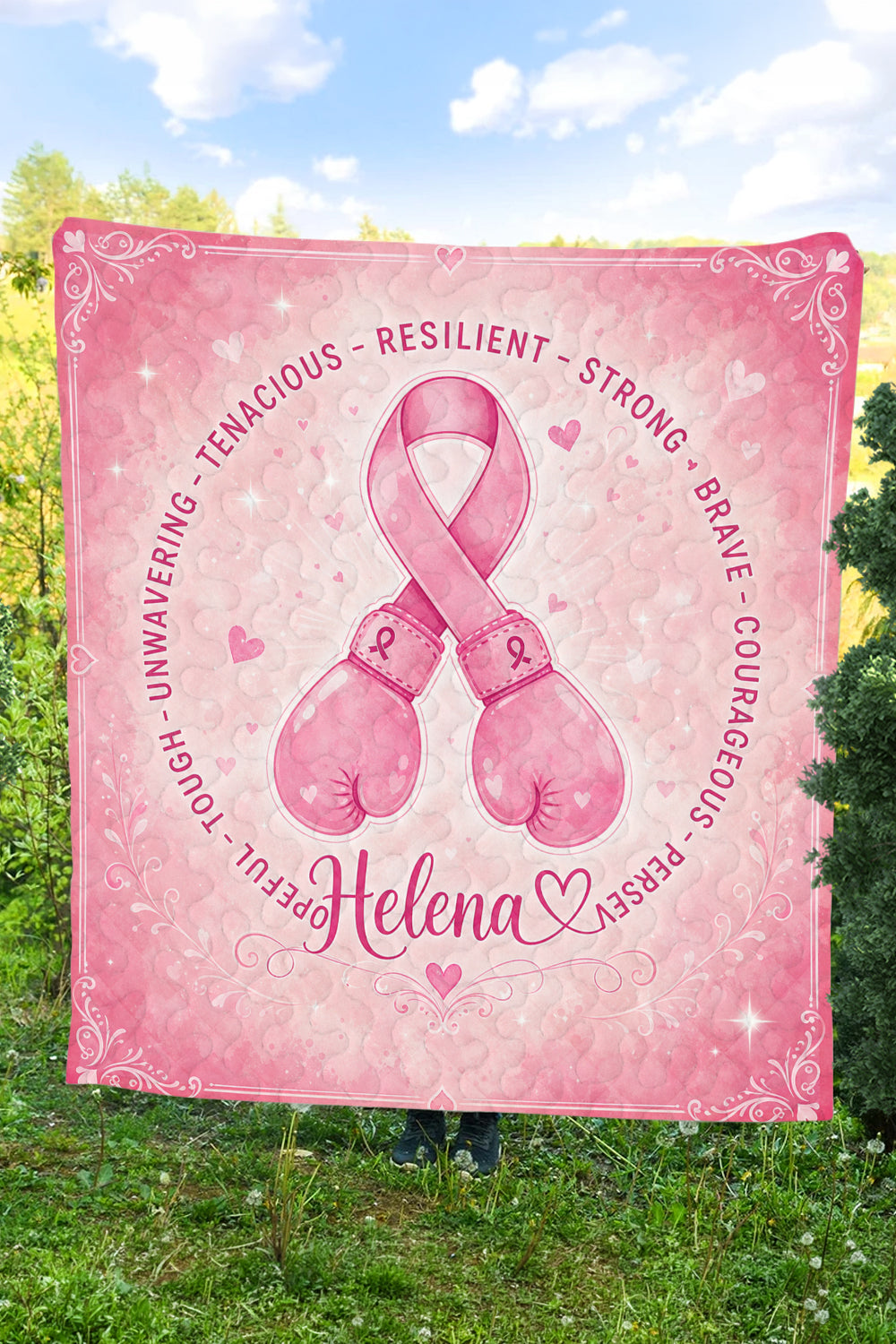 Boxing Gloves Ribbon Personalized Name Quilt Blanket
