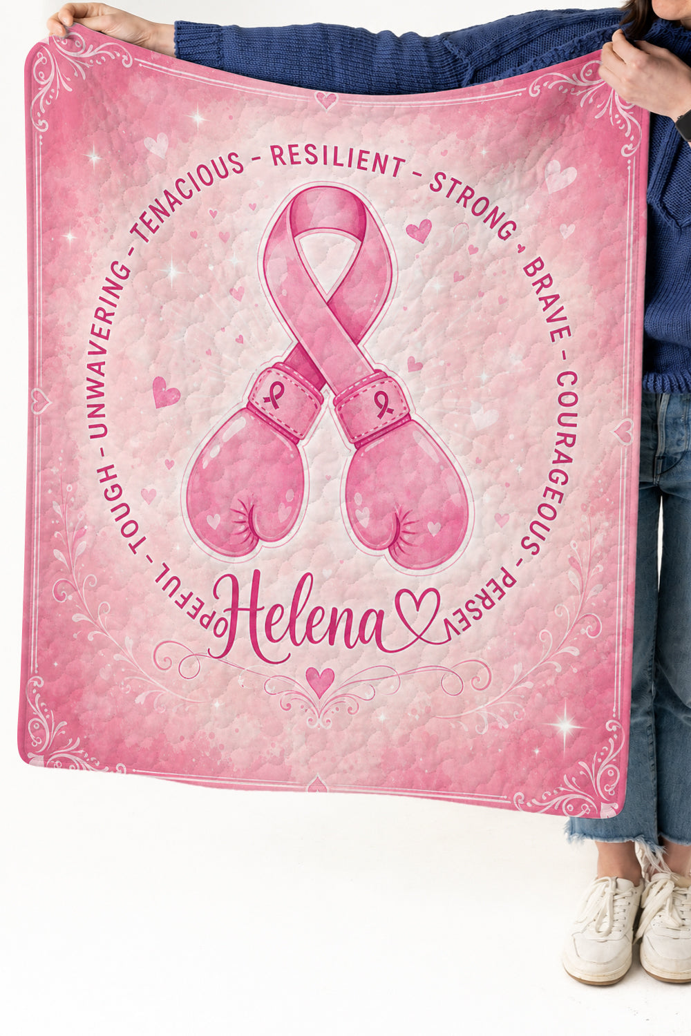 Boxing Gloves Ribbon Personalized Name Quilt Blanket