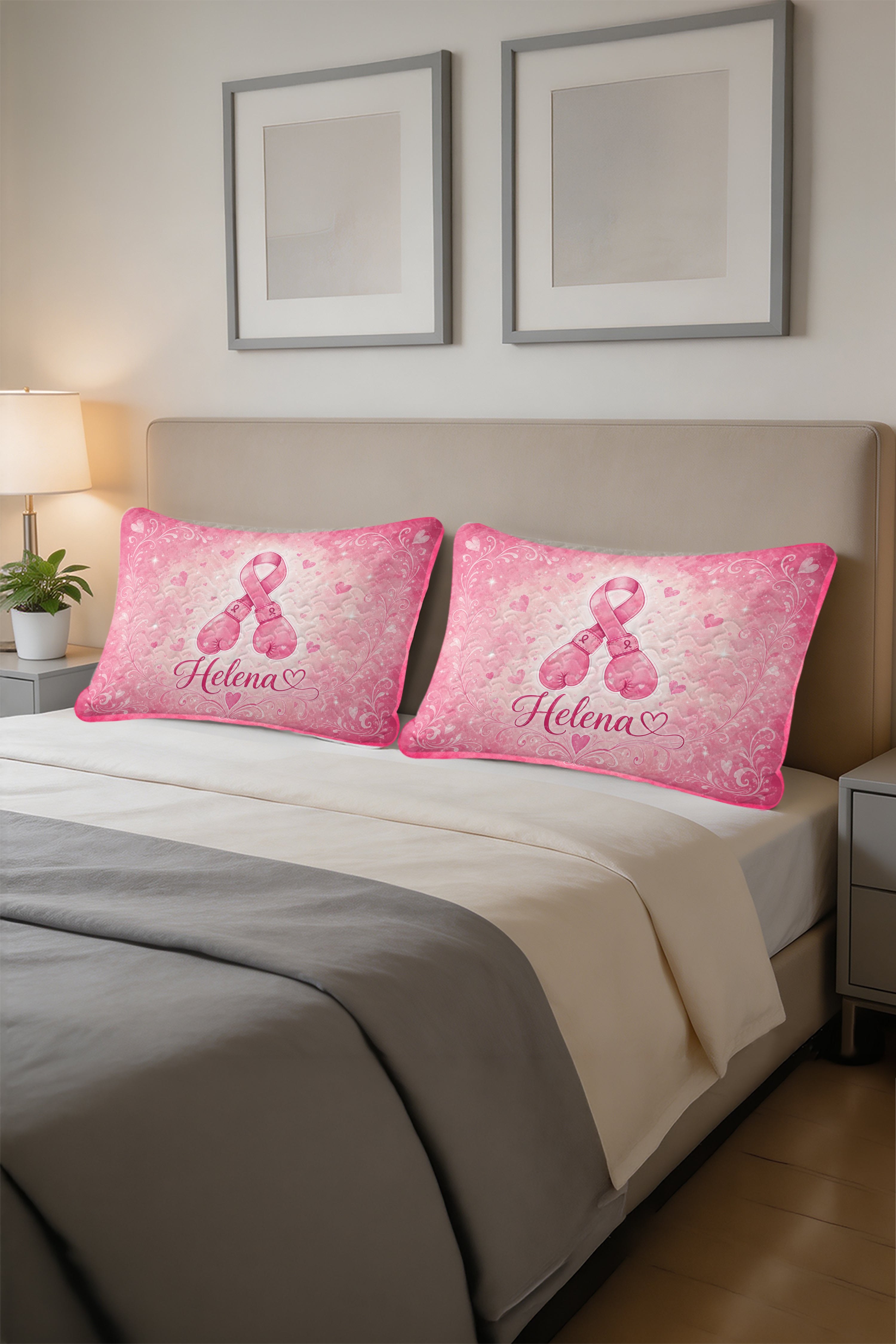 Boxing Gloves Ribbon Personalized Name Quilt Pillows