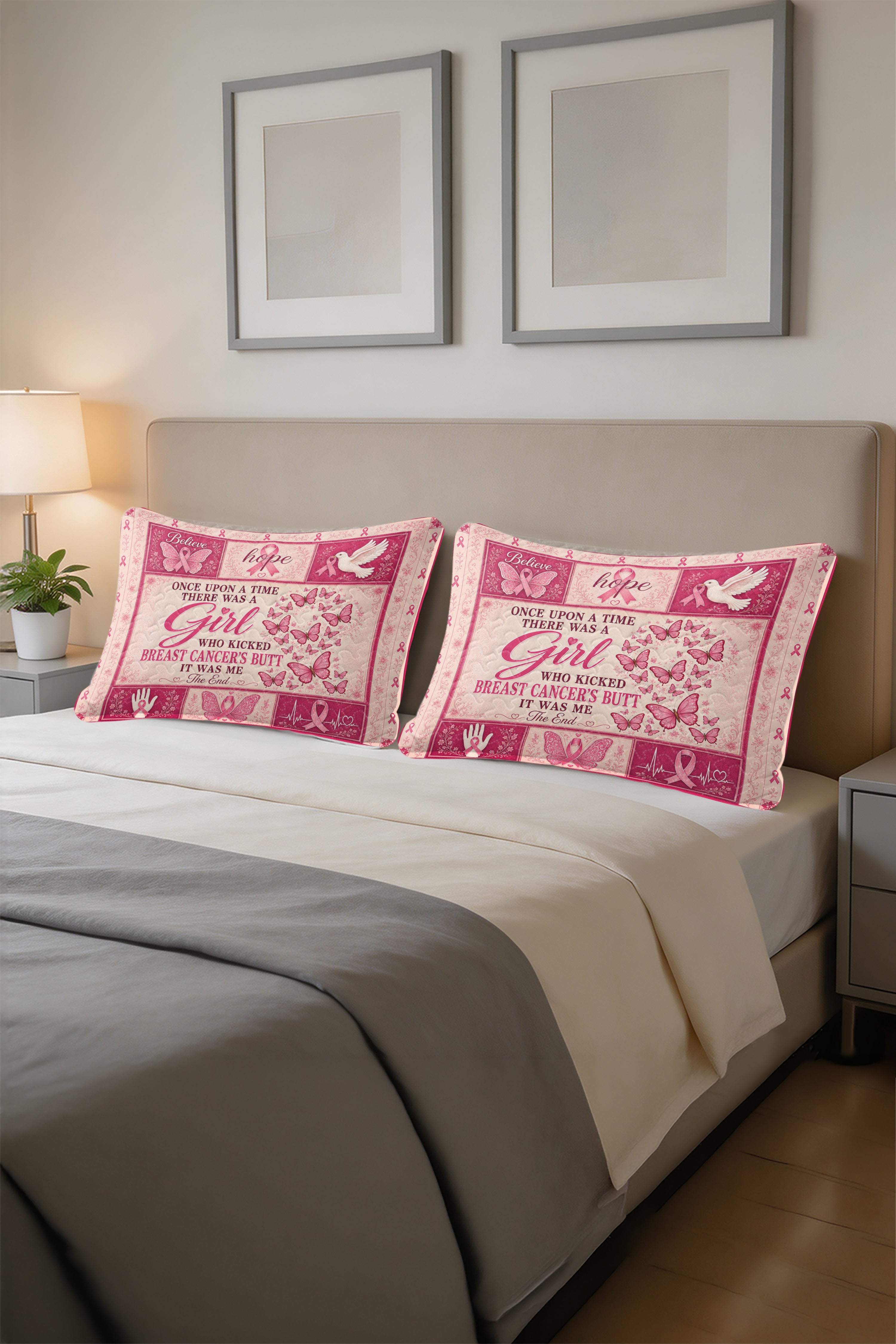 Butterfly Heart Dove Kicked Cancers Butt Quilt Pillows
