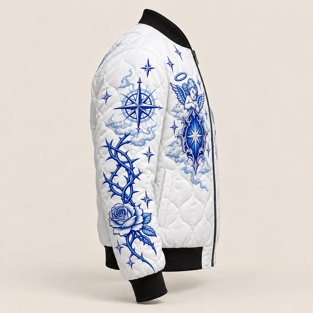 Celestial Angel Cross Quilted Bomber Jacket – view 9