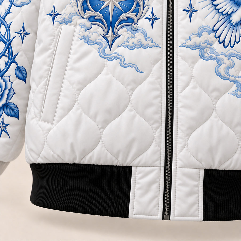 Celestial Angel Cross Quilted Bomber Jacket