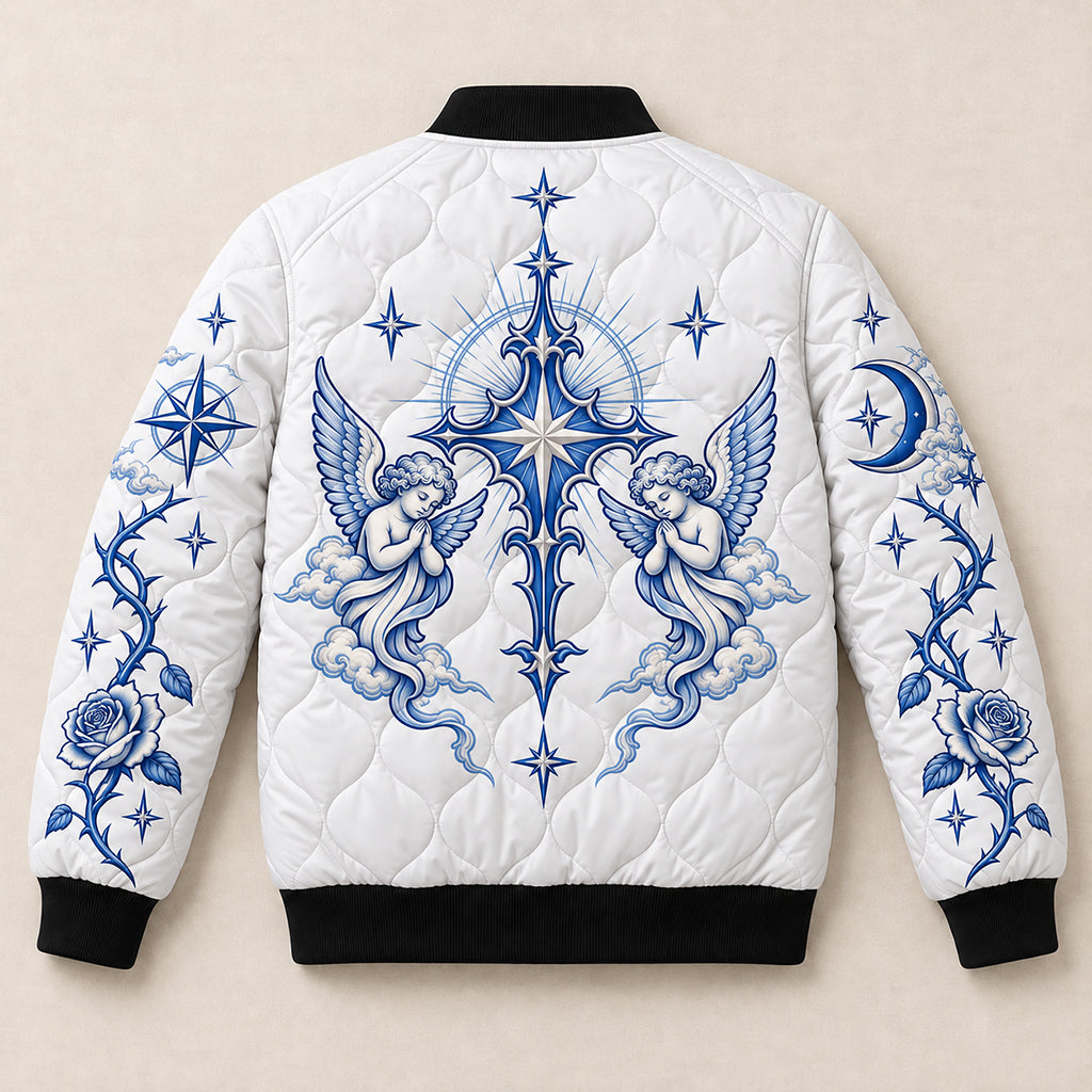 Celestial Angel Cross Quilted Bomber Jacket – view 6