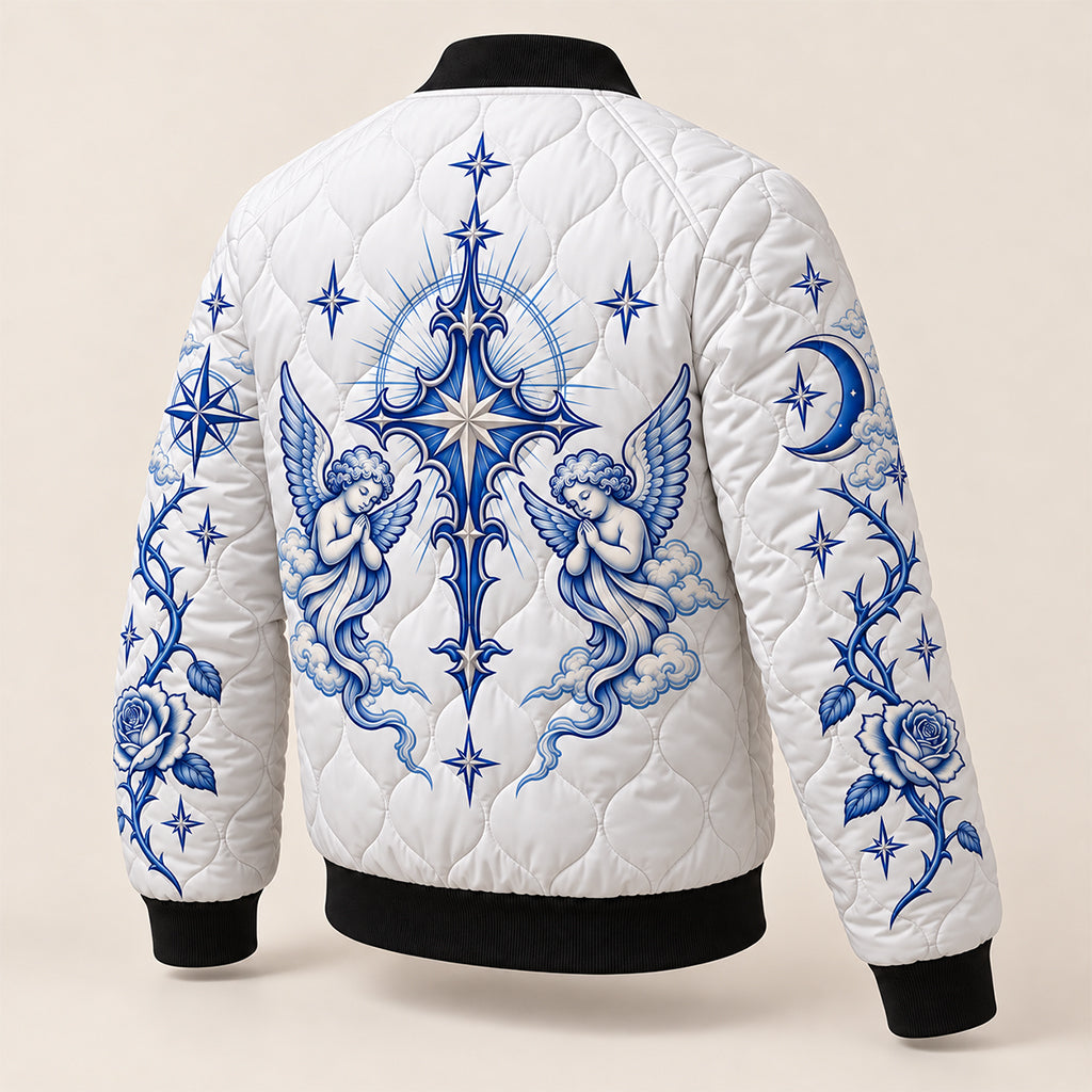 Celestial Angel Cross Quilted Bomber Jacket – view 4