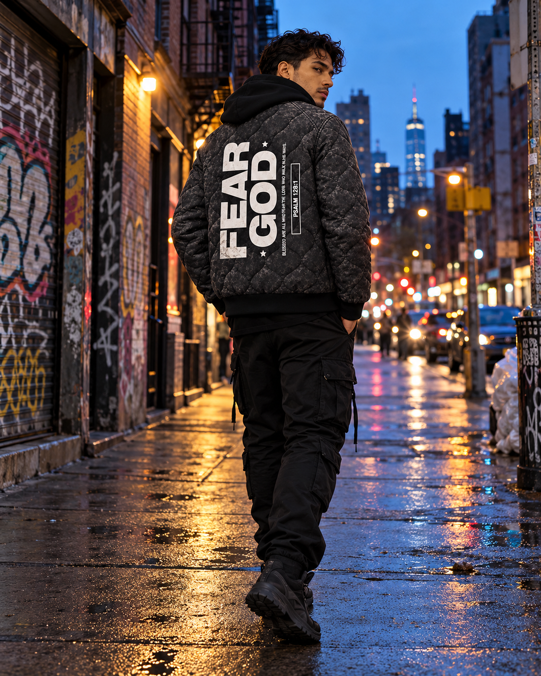 Fear God Psalm 128 Quilted Bomber Jacket
