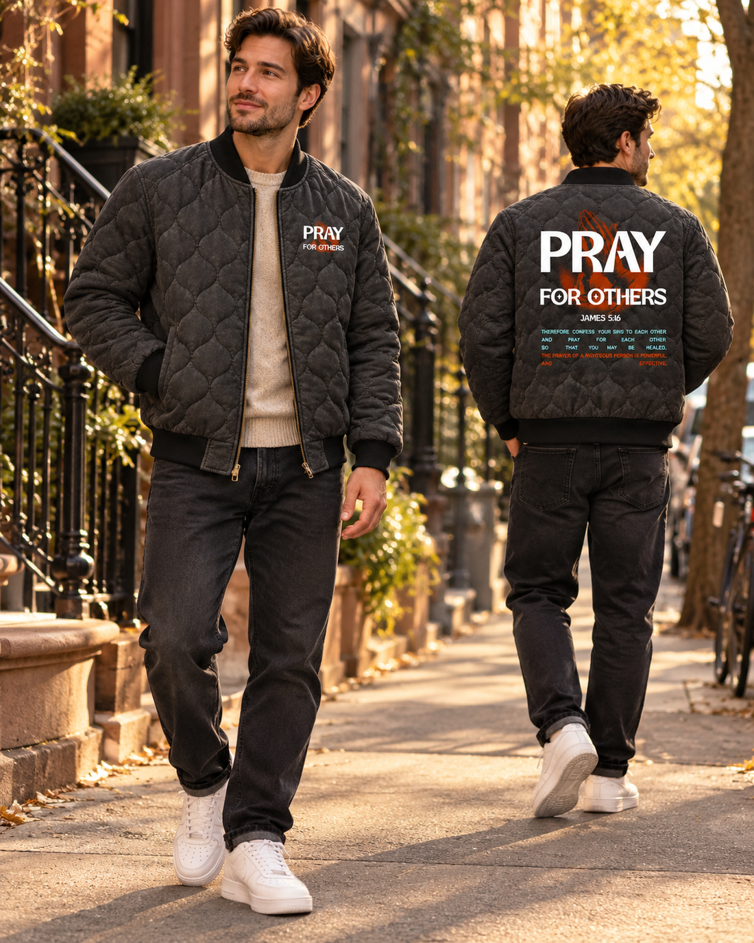 Pray For Others James 5 16 Quilted Bomber Jacket