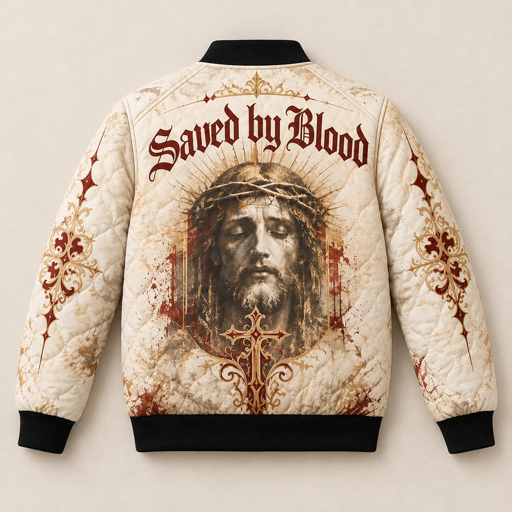 Crown Of Thorns Jesus Quilted Bomber Jacket