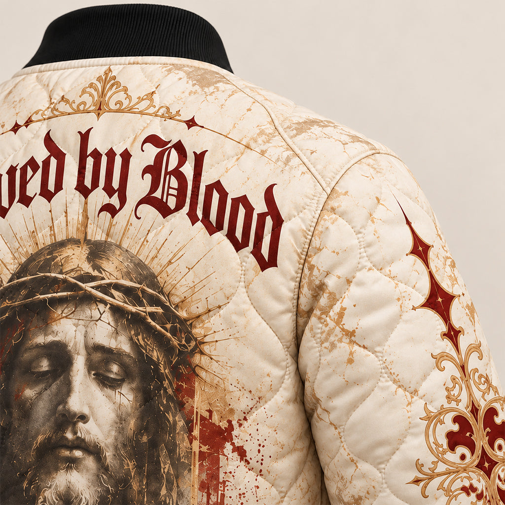 Crown Of Thorns Jesus Quilted Bomber Jacket