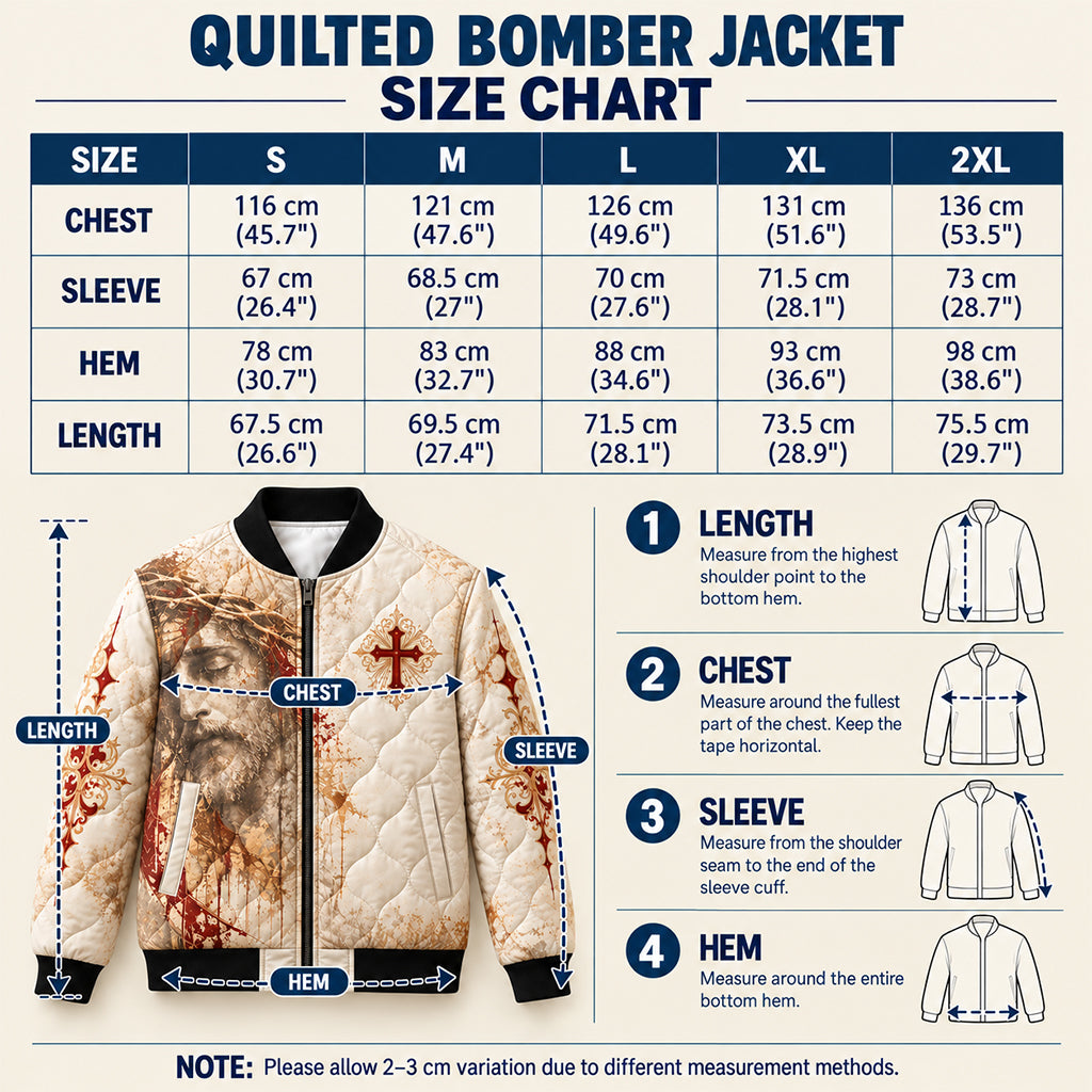 Crown Of Thorns Jesus Quilted Bomber Jacket