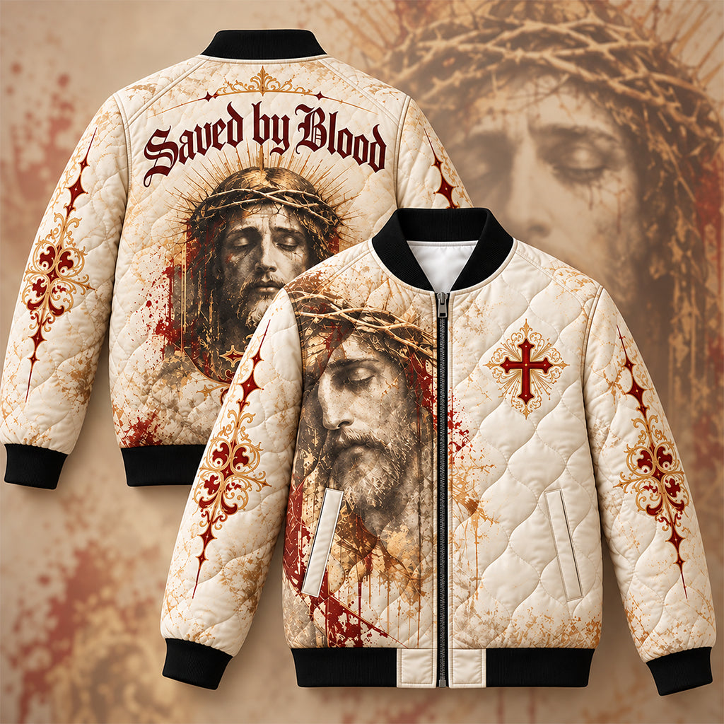 Crown Of Thorns Jesus Quilted Bomber Jacket