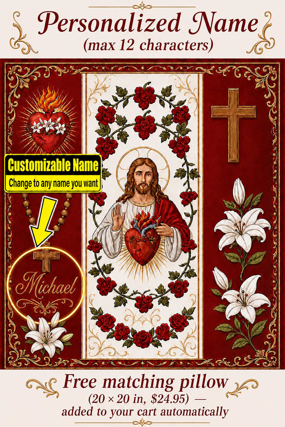Sacred Heart of Jesus Christian Quilt Blanket