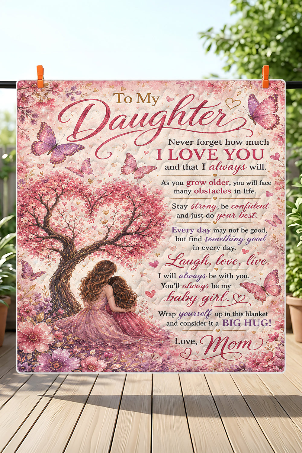 Daughter Always Be My Baby Girl Pink Blossom Quilt Blanket