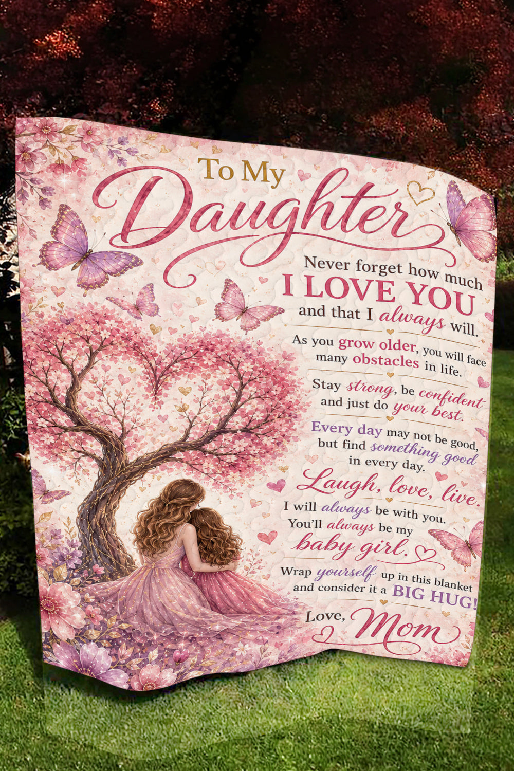 Daughter Always Be My Baby Girl Pink Blossom Quilt Blanket