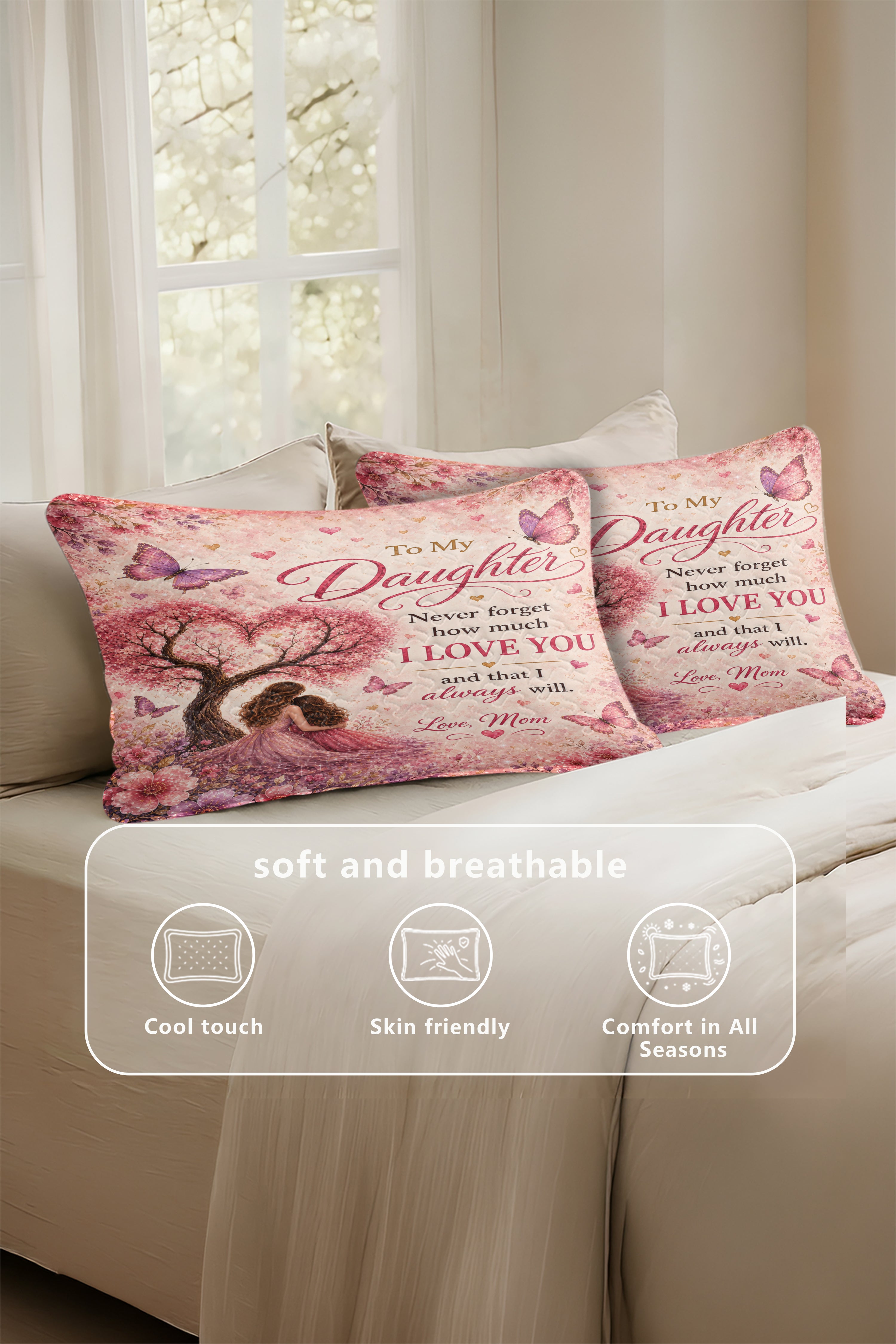 Daughter Always Be My Baby Girl Pink Blossom Pillow