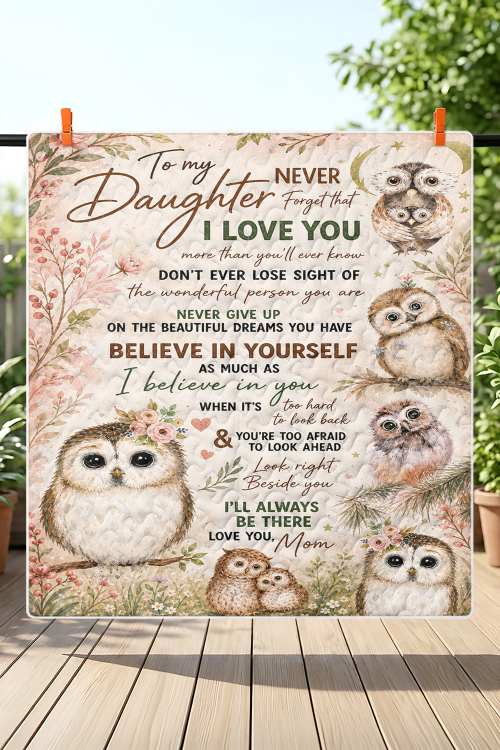 Daughter Believe In Yourself Owl Quilt Blanket