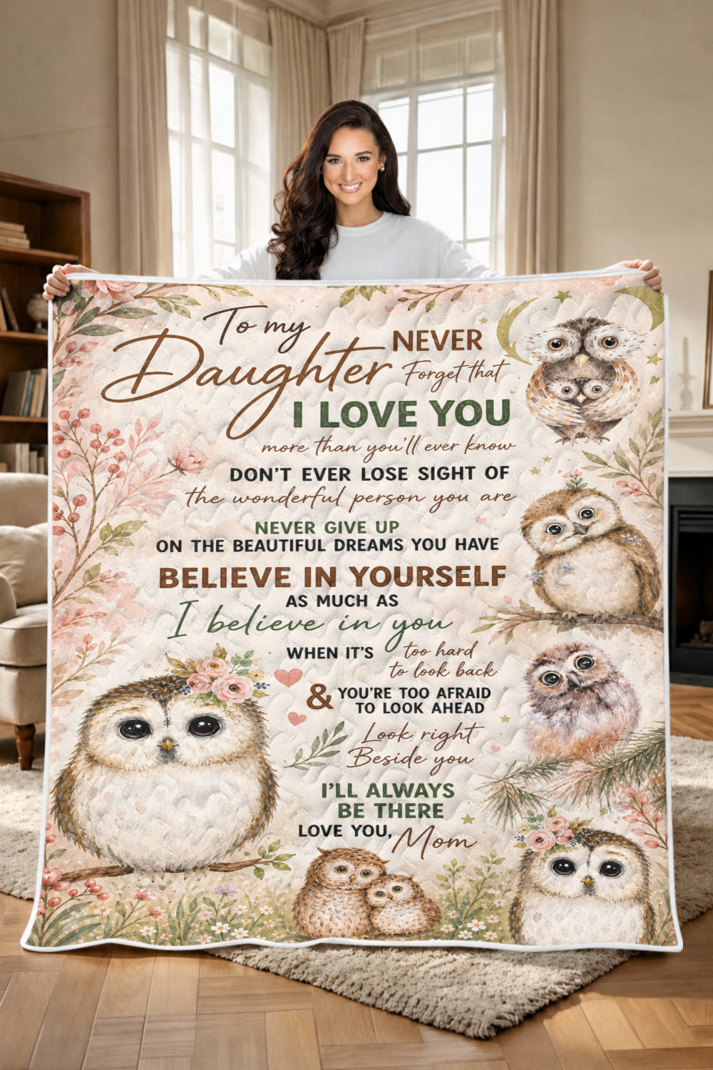 Daughter Believe In Yourself Owl Quilt Blanket