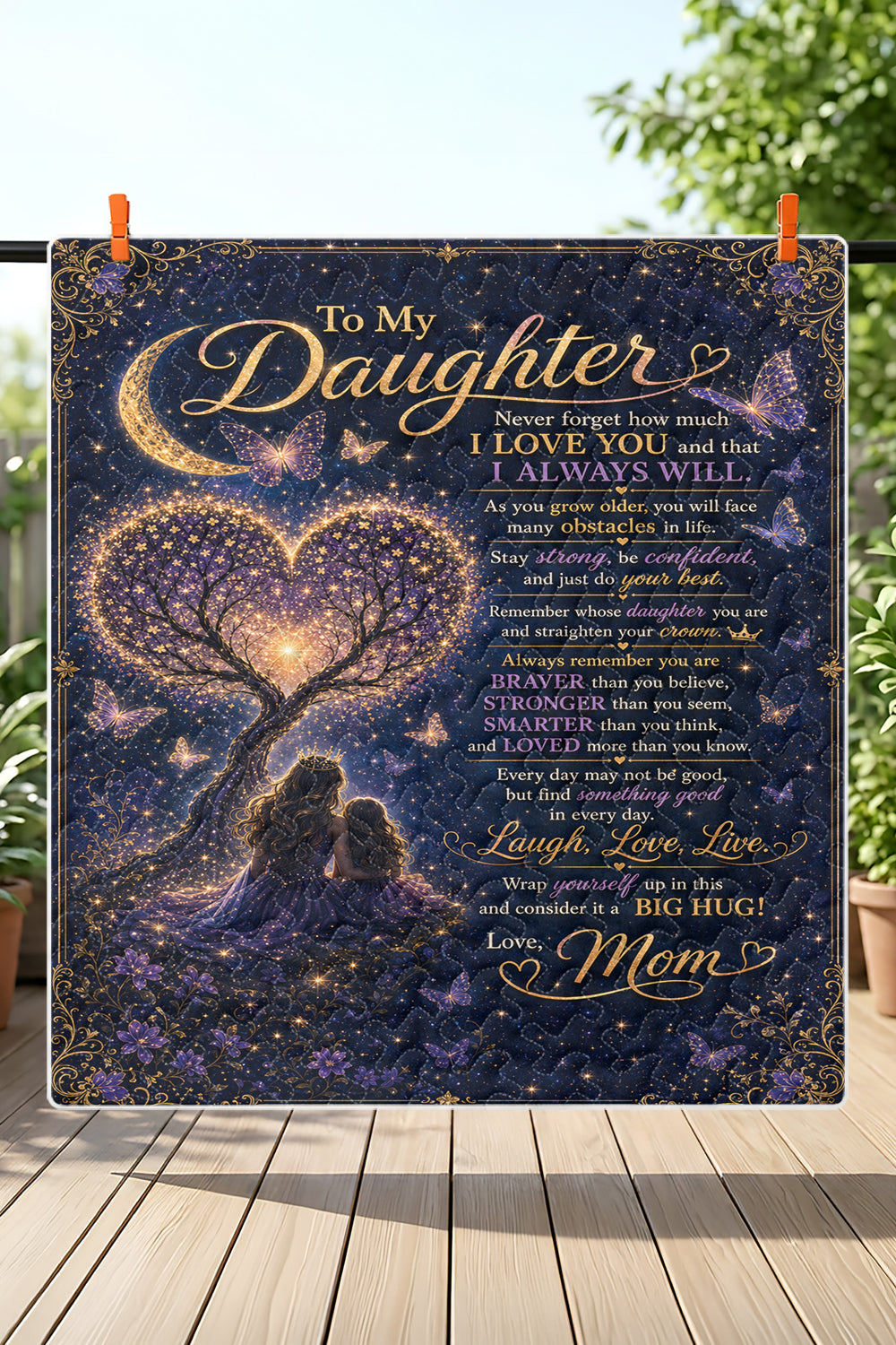 Daughter Braver Stronger Loved Galaxy Princess Crown Quilt Blanket