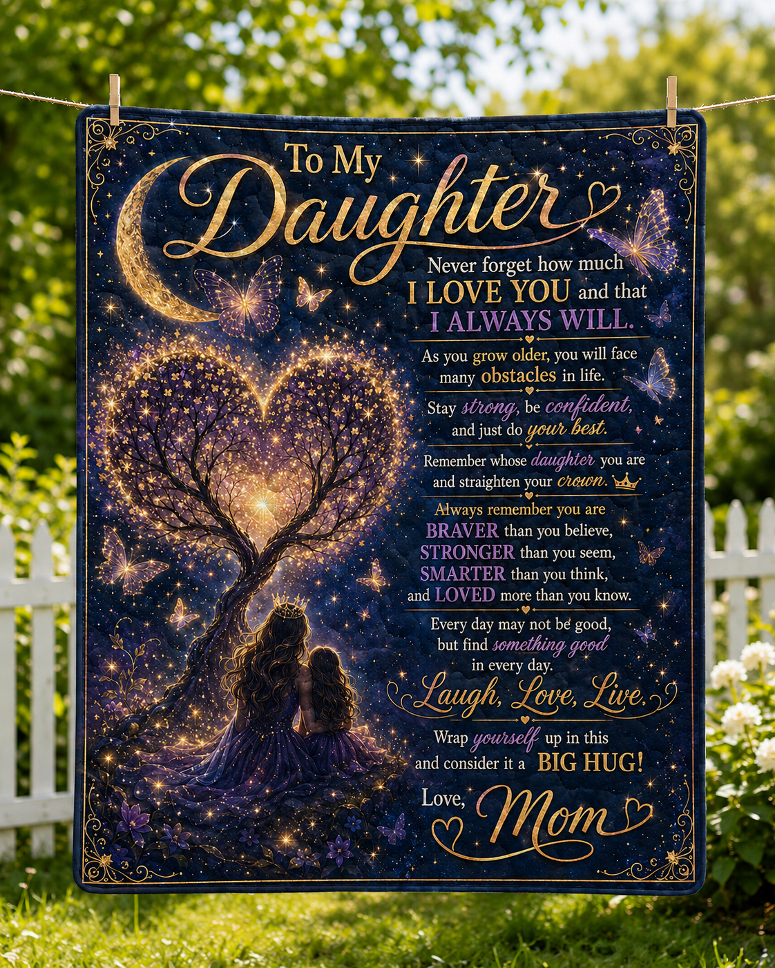 Daughter Braver Stronger Loved Galaxy Princess Crown Quilt Blanket
