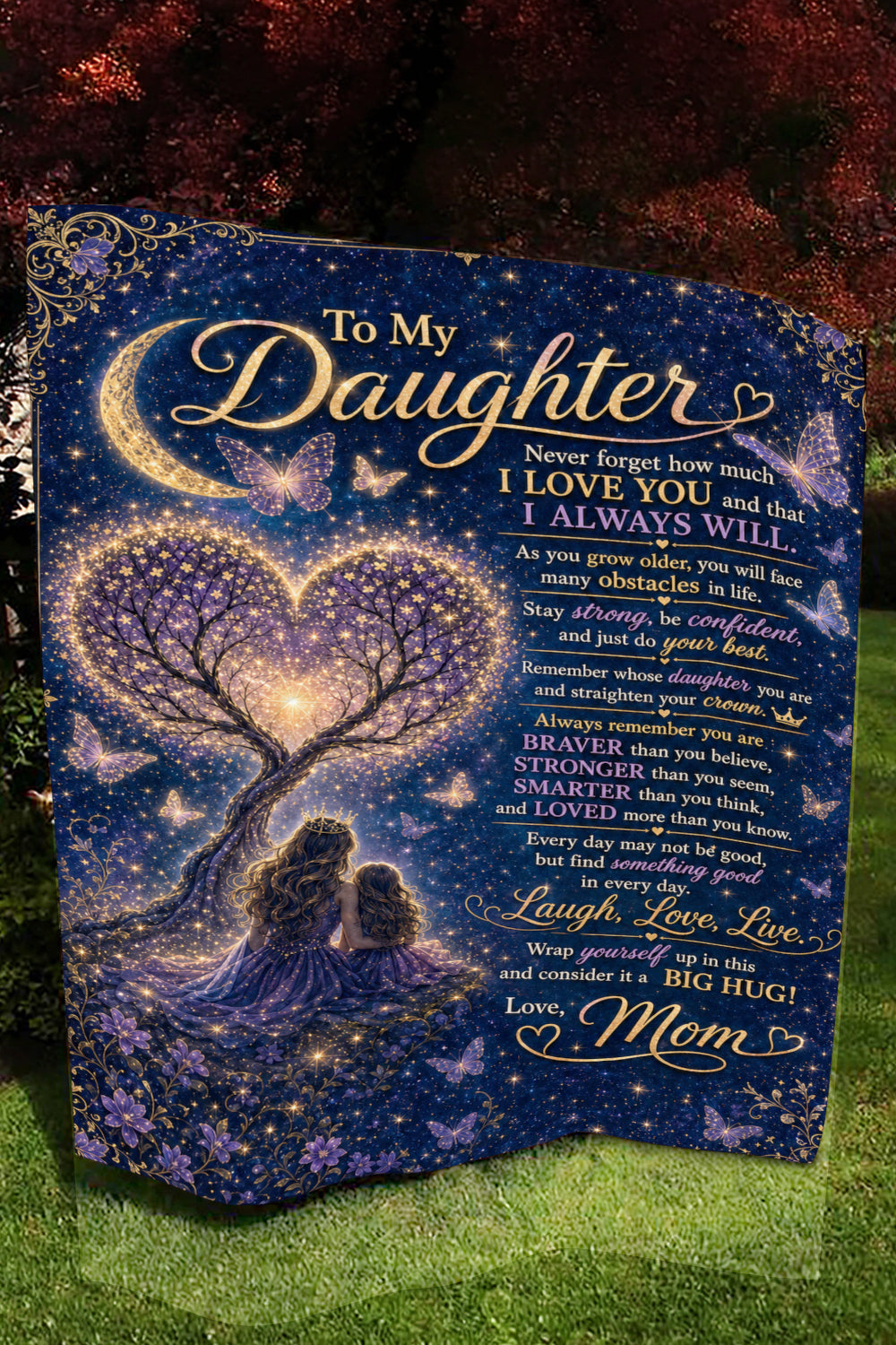 Daughter Braver Stronger Loved Galaxy Princess Crown Quilt Blanket
