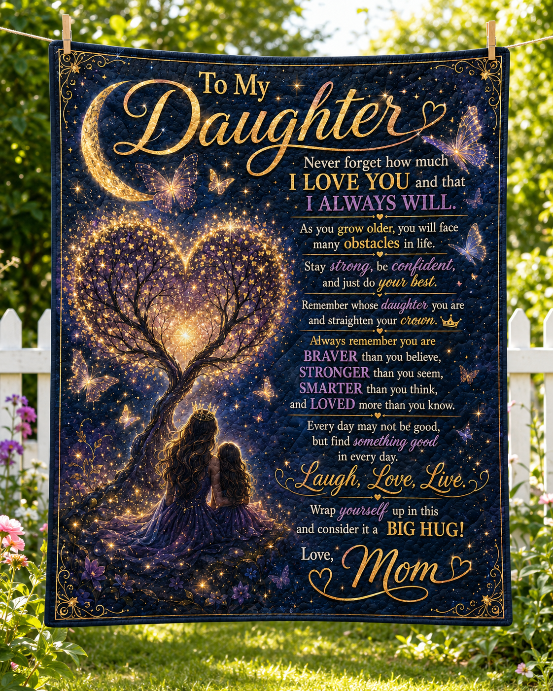 Daughter Braver Stronger Loved Galaxy Princess Crown Quilt Blanket